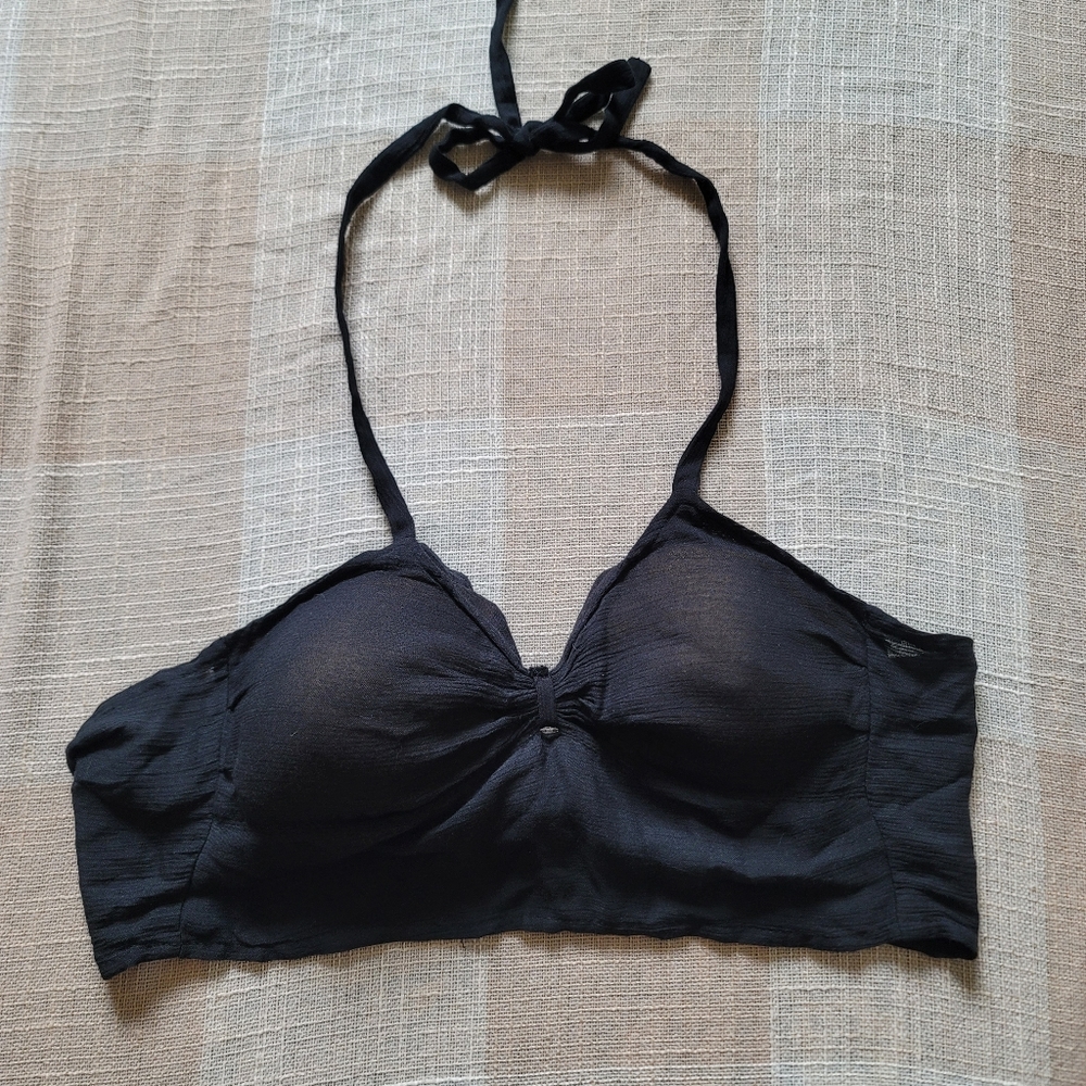 y2k Goth Indie Emo Yallternative Western Coastal Black Linen Tied Cropped Top